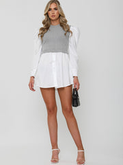 Puff Sleeve Ribbed Shirt Dress