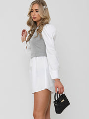 Puff Sleeve Ribbed Shirt Dress