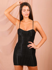 Satin gerippter Cami -Kleid