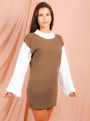 Vestido de jersey de punto de manga de contraste