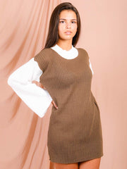 Vestido de jersey de punto de manga de contraste