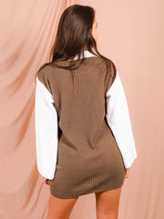 Vestido de jersey de punto de manga de contraste