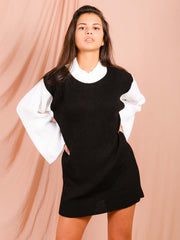 Vestido de jersey de punto de manga de contraste