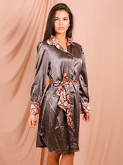 Snake print detail satijnen shirtjurk