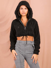 Teddy Bear Zip Up Cropped Hoodie