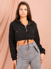 Teddy Bear Zip Up Cropped Hoodie