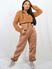 Teddy Bear Zip Up Cropped Hoodie