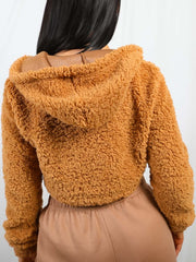 Teddy Bear Zip Up Cropped Hoodie