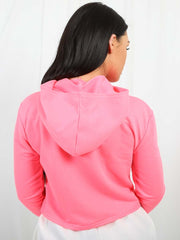 Sudadera con capucha recortada con estampado labial de alta costura