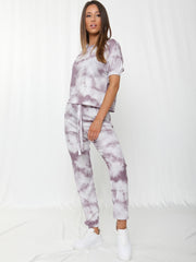 Tie-Dye Elasticated Sleeve Ribbed Boxy Co-ord