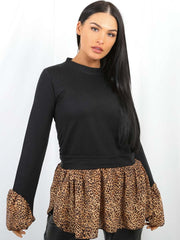 Leopard Print Hem Shirt Detail Top