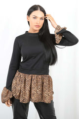 Leopard Print Hem Shirt Detail Top