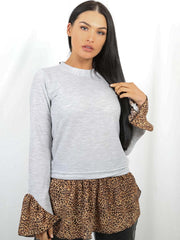 Leopard Print Hem Shirt Detail Top