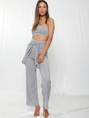 Rippen Bandeau Crop Top & Tie Knotenhose Co-ordte