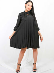 Satin Tie Knot Pleated Dress