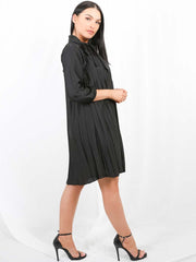 Satin Tie Knot Pleated Dress