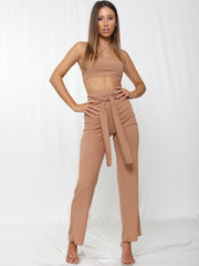 Rippen Bandeau Crop Top & Tie Knotenhose Co-ordte