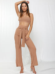 Rippen Bandeau Crop Top & Tie Knotenhose Co-ordte