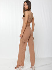 Rippen Bandeau Crop Top & Tie Knotenhose Co-ordte