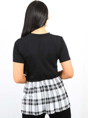 Tartan Check Print Frill Hem Top
