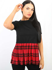Tartan Check Print Frill Hem Top