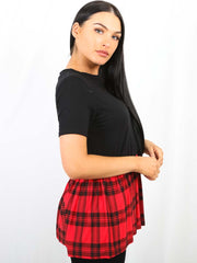 Tartan Check Print Frill Hem Top
