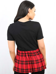 Tartan Check Print Frill Hem Top