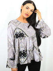 Paisley Print Frill Tiered Smock Top