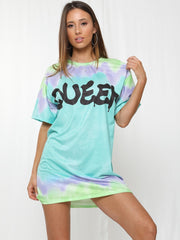 Queen Graphic Tie-Dye Oversized Boyfriend Tunic T-Shirt