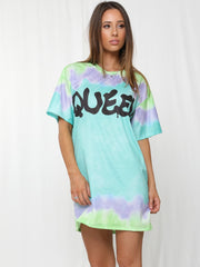 Queen Graphic Tie-Dye Oversized Boyfriend Tunic T-Shirt