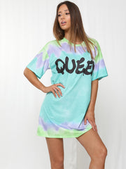 Queen Graphic Tie-Dye Oversized Boyfriend Tunic T-Shirt