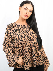 Leopard Print Frill Tiered Smock Top