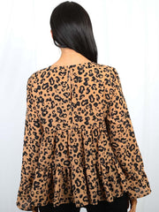 Leopard Print Frill Tiered Smock Top
