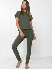 Rippen kurzärmelige Boxy Loungewear Co-ord