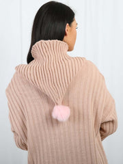 Pom Pom Hood Ribbed Knitted Cardigan