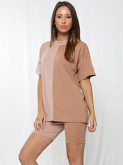 50/50 Ribbed Oversized T-Shirt & Shorts Co-ord