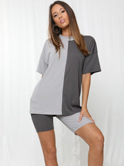 50/50 Ribbed Oversized T-Shirt & Shorts Co-ord