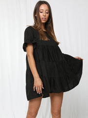 Frill Detail Tiered Smock Dress