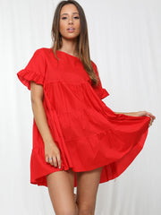 Frill Detail Tiered Smock Dress