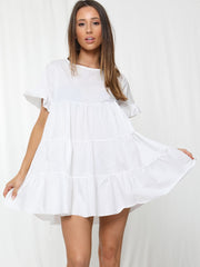Frill Detail Tiered Smock Dress