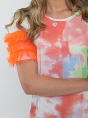 Tie-Dye Frill Mesh Sleeve Dress