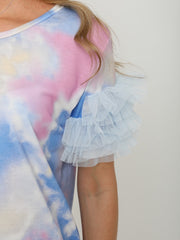 Tie-Dye Frill Mesh Sleeve Dress
