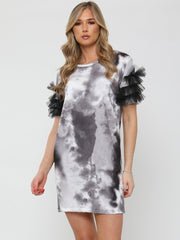 Tie-Dye Frill Mesh Sleeve Dress