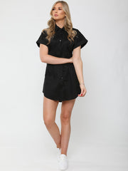 Vestido de camisa con botones de estampado de eslogan queen