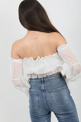 Polka Dot Mesh Bardot Crop Top