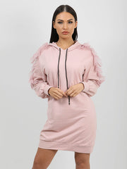 Mesh Frill Sleeve Hoodie Jumper Dress