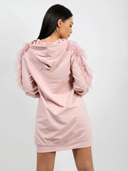 Mesh Frill Sleeve Hoodie Jumper Dress