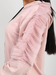 Mesh Frill Sleeve Hoodie Jumper Dress