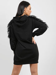 Mesh Frill Sleeve Hoodie Jumper Dress