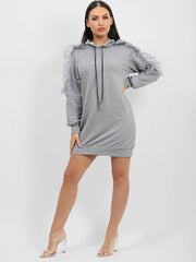 Mesh Frill Sleeve Hoodie Jumper Dress